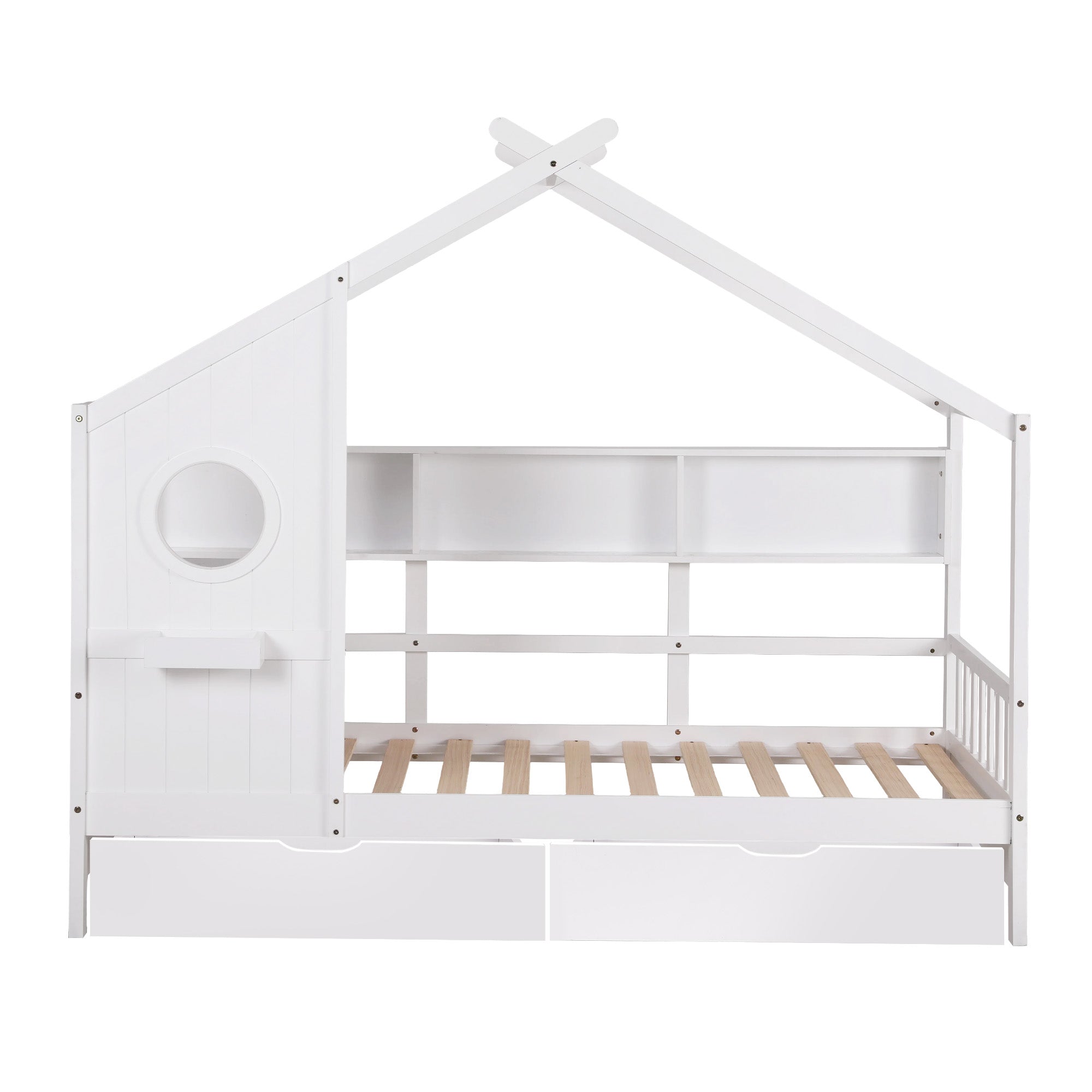 Artiss Kids Single Bed Frame with 3 Storage Bookcase & 2 Drawers House Bed Solid Wood Montessori Bed Easy WBED-F-DREGO-S-WH-DRAW