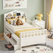 Artiss Single Bed Frame with 2 Storage Drawers, Montessori Bed with Headboard, 2 USB Ports & Led Light, Solid WBED-F-HOMIX-S-WH-AB