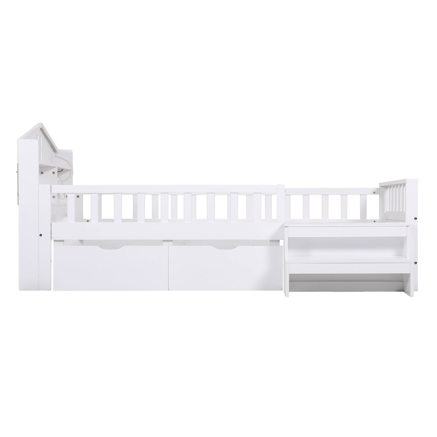 Artiss Single Bed Frame with 2 Storage Drawers, Montessori Bed with Headboard, 2 USB Ports & Led Light, Solid WBED-F-HOMIX-S-WH-AB