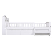Artiss Single Bed Frame with 2 Storage Drawers, Montessori Bed with Headboard, 2 USB Ports & Led Light, Solid WBED-F-HOMIX-S-WH-AB
