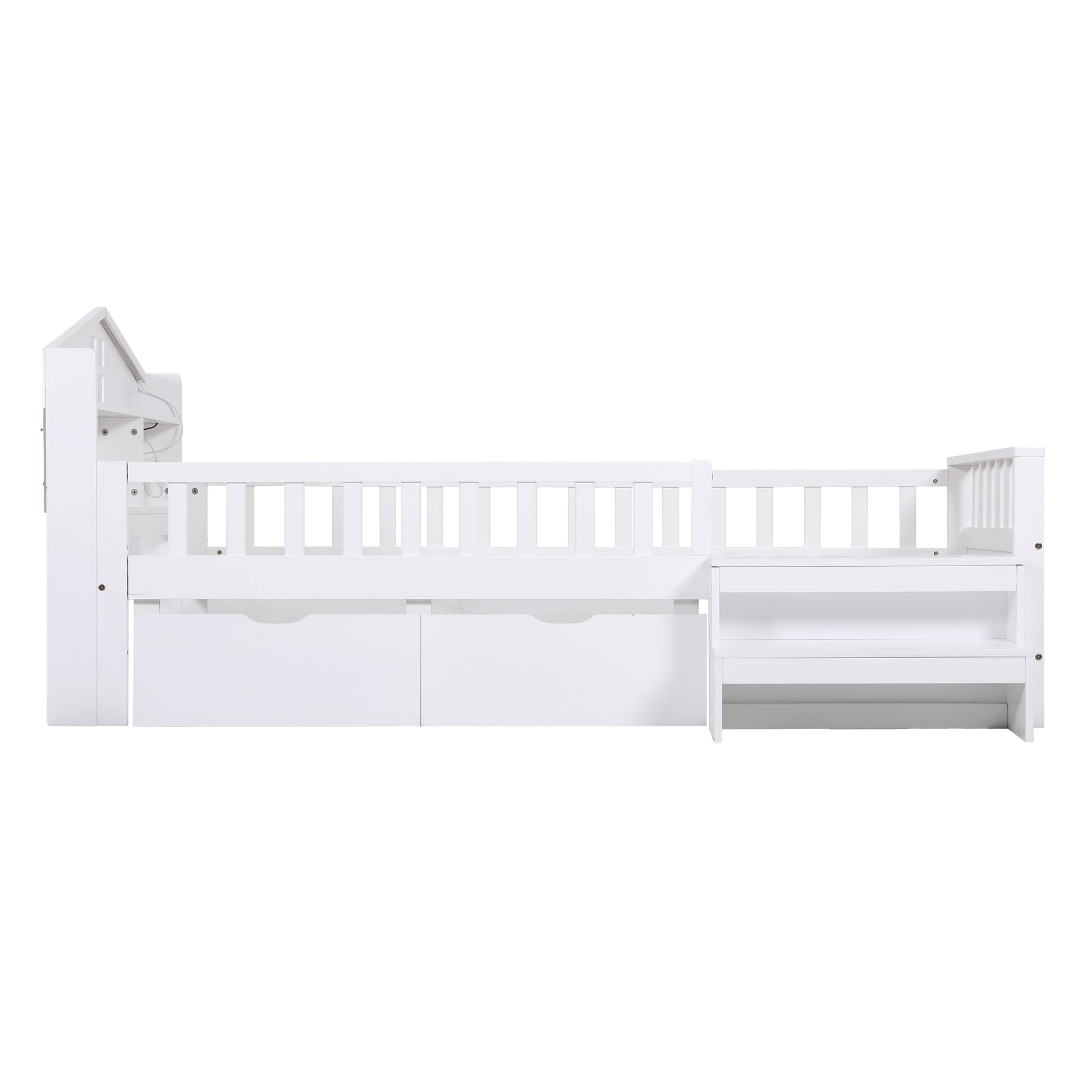 Artiss Single Bed Frame with 2 Storage Drawers, Montessori Bed with Headboard, 2 USB Ports & Led Light, Solid WBED-F-HOMIX-S-WH-AB
