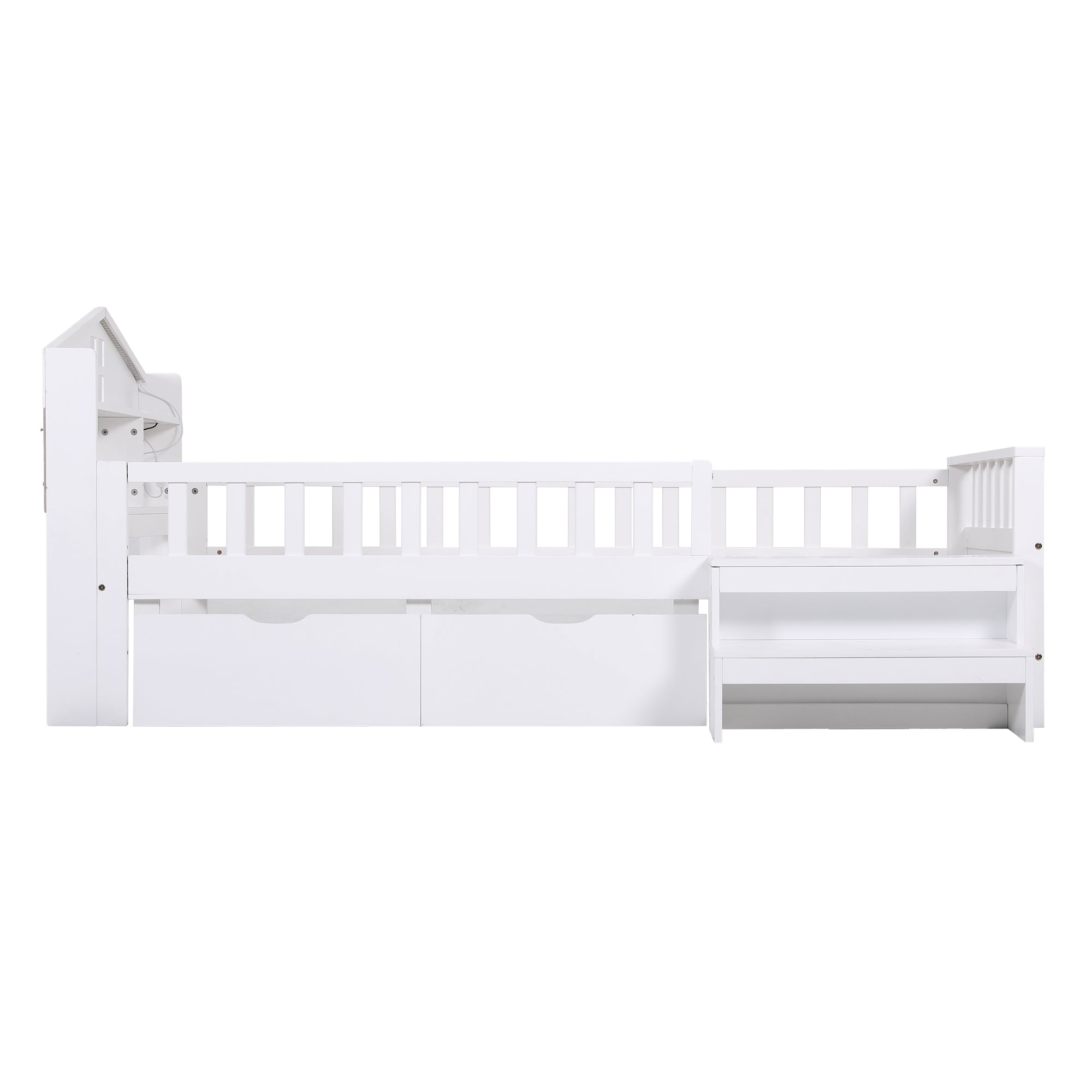Artiss Single Bed Frame with 2 Storage Drawers, Montessori Bed with Headboard, 2 USB Ports & Led Light, Solid WBED-F-HOMIX-S-WH-AB