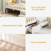Artiss Single Bed Frame with 2 Storage Drawers, Montessori Bed with Headboard, 2 USB Ports & Led Light, Solid WBED-F-HOMIX-S-WH-AB
