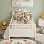 Artiss Single Bed Frame with 2 Storage Drawers, Montessori Bed with Headboard, 2 USB Ports & Led Light, Solid WBED-F-HOMIX-S-WH-AB