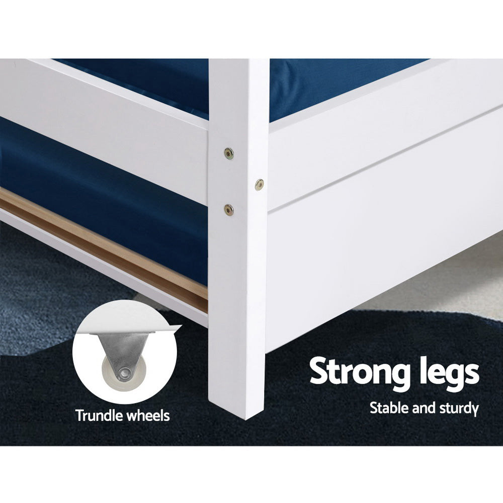Artiss Bed Frame Wooden Trundle Daybed Kids House Frame White HOLY WBED-F-HOUSE-HOLY-S-AB