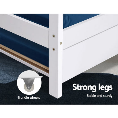 Artiss Bed Frame Wooden Trundle Daybed Kids House Frame White HOLY WBED-F-HOUSE-HOLY-S-AB