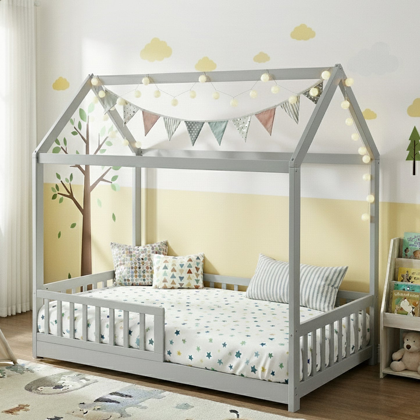 Artiss Bed Frame Wooden Kids House Frame Grey ROCK WBED-F-HOUSE-ROCK-S-GY-AB