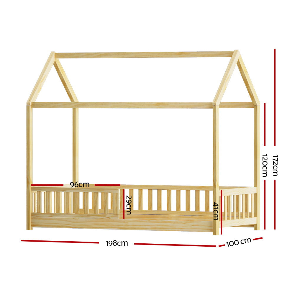 Artiss Bed Frame Wooden Kids House Frame Oak ROCK WBED-F-HOUSE-ROCK-S-WD-AB