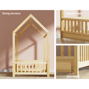 Artiss Bed Frame Wooden Kids House Frame Oak ROCK WBED-F-HOUSE-ROCK-S-WD-AB