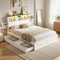 Artiss Double Bed Frame with Storage Drawers White Platform Bedframe with Bookcase Headboard Charging Station WBED-F-LUMEX-D-WH-ABC