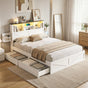 Artiss Double Bed Frame with Storage Drawers White Platform Bedframe with Bookcase Headboard Charging Station WBED-F-LUMEX-D-WH-ABC