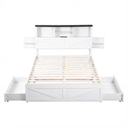 Artiss Double Bed Frame with Storage Drawers White Platform Bedframe with Bookcase Headboard Charging Station WBED-F-LUMEX-D-WH-ABC