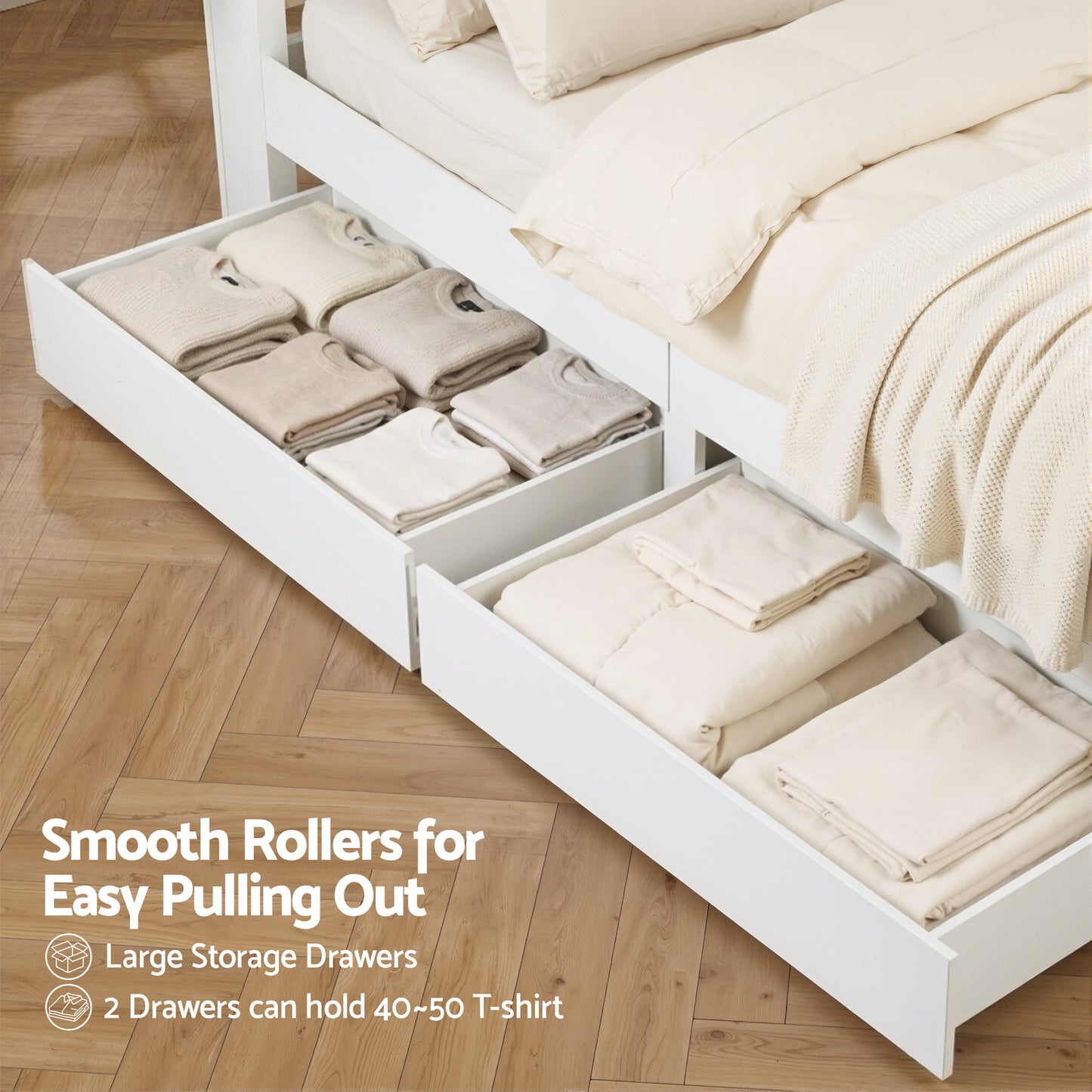 Artiss Double Bed Frame with Storage Drawers White Platform Bedframe with Bookcase Headboard Charging Station WBED-F-LUMEX-D-WH-ABC