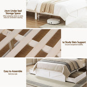 Artiss Double Bed Frame with Storage Drawers White Platform Bedframe with Bookcase Headboard Charging Station WBED-F-LUMEX-D-WH-ABC
