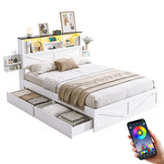 Artiss Double Bed Frame with Storage Drawers White Platform Bedframe with Bookcase Headboard Charging Station WBED-F-LUMEX-D-WH-ABC