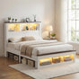 Artiss Double Bed Frame with Storage Bookcase Headboard and Footboard White Wooden Platform Bed with Charging WBED-F-LYMES-D-WH-ABC