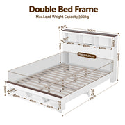 Artiss Double Bed Frame with Storage Bookcase Headboard and Footboard White Wooden Platform Bed with Charging WBED-F-LYMES-D-WH-ABC