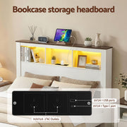 Artiss Double Bed Frame with Storage Bookcase Headboard and Footboard White Wooden Platform Bed with Charging WBED-F-LYMES-D-WH-ABC