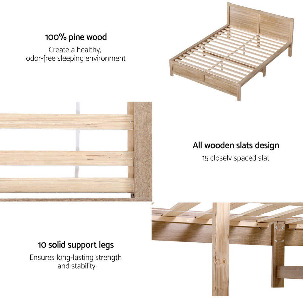 Artiss Bed Frame Double Size Wooden Acacia Wood OATMEAL WBED-F-OATMEAL-D-NA-ABC