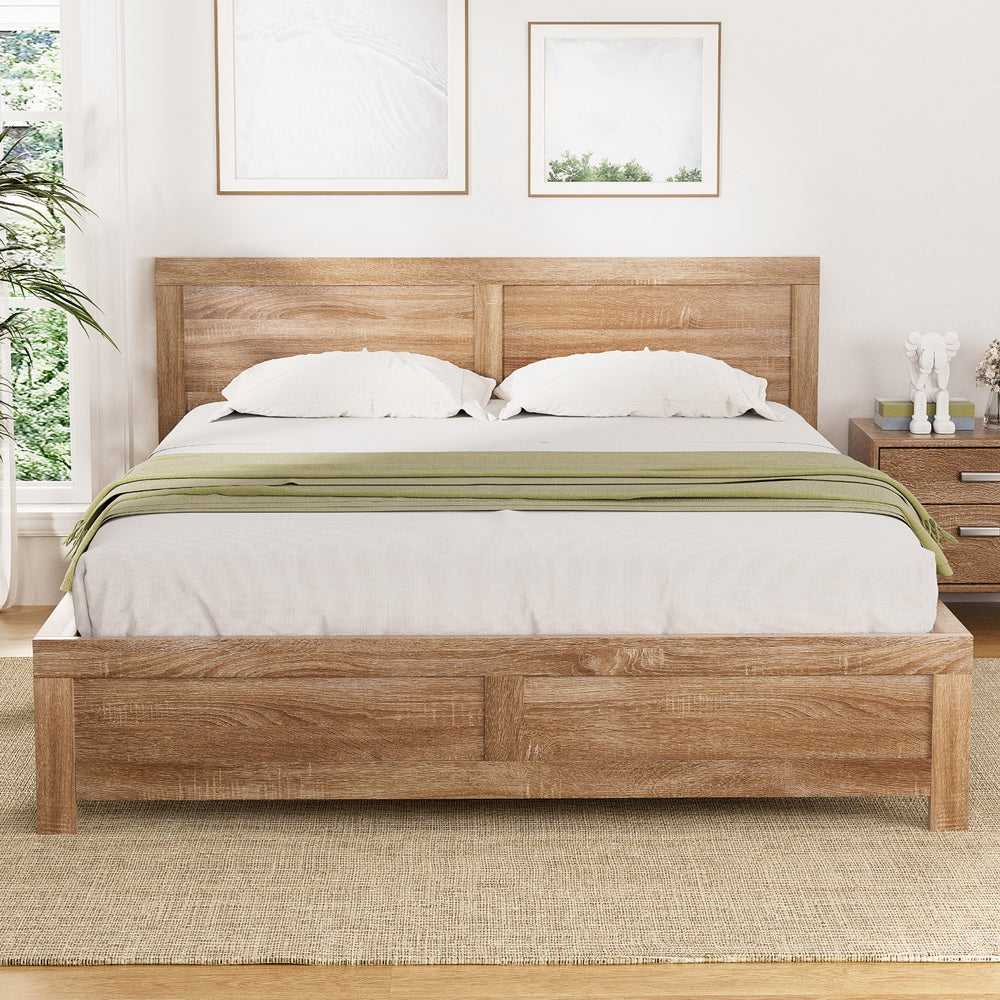 Artiss Bed Frame Double Size Wooden Acacia Wood OATMEAL WBED-F-OATMEAL-D-NA-ABC