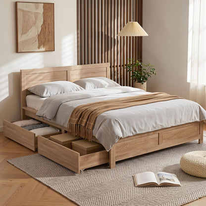 Artiss Double Bed Frame with 2 Drawers Bedroom Furniture WBED-F-OATMEAL-D-NA-DRAW