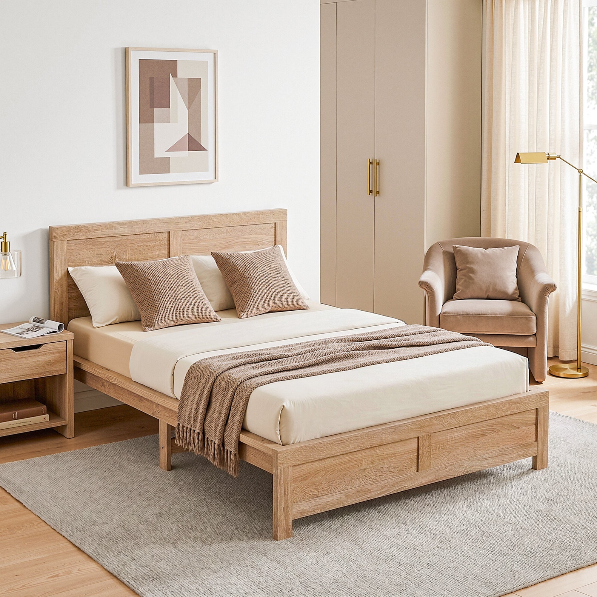 Artiss OATMEAL King Single Wooden Bed Frame WBED-F-OATMEAL-KS-NA-AB
