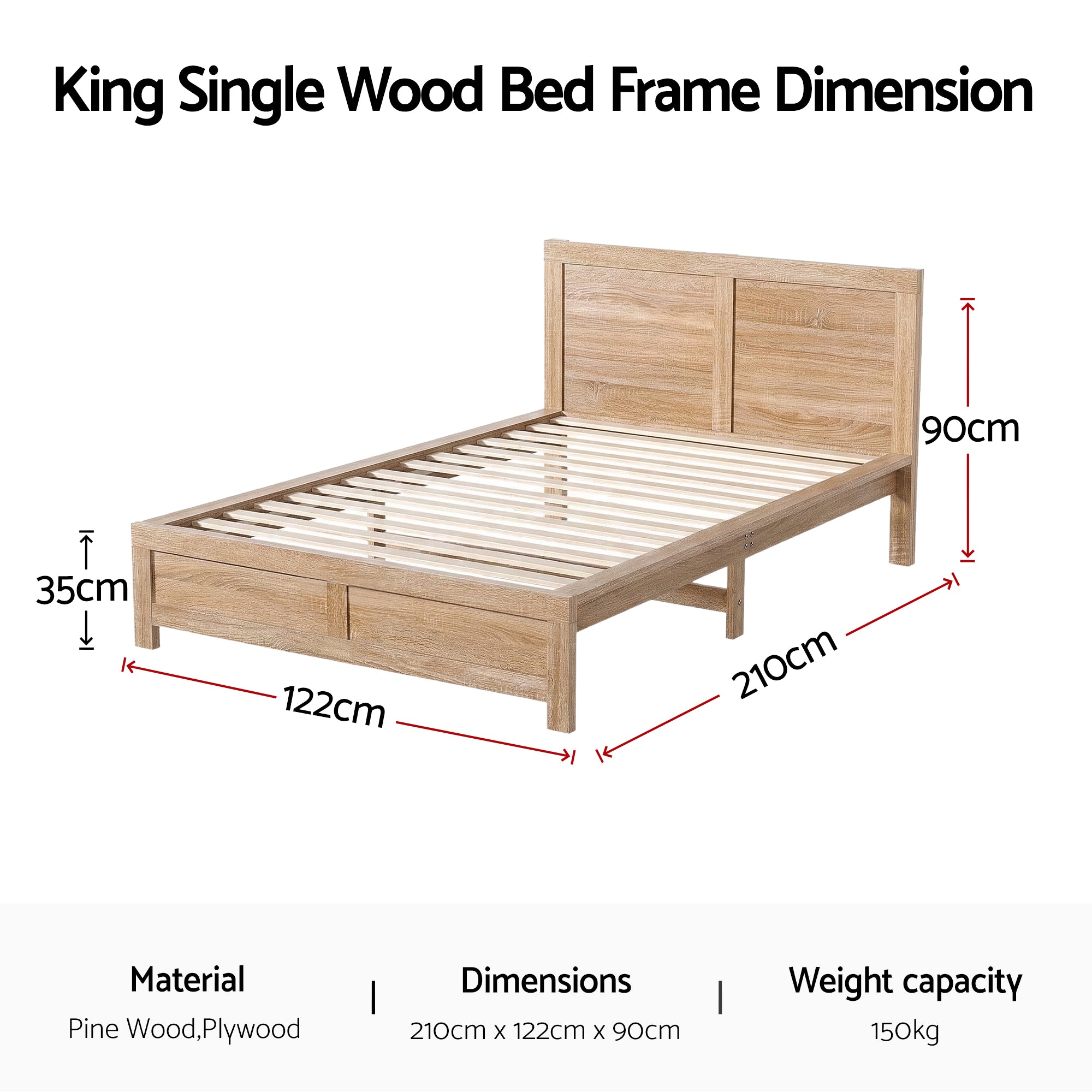 Artiss OATMEAL King Single Wooden Bed Frame WBED-F-OATMEAL-KS-NA-AB