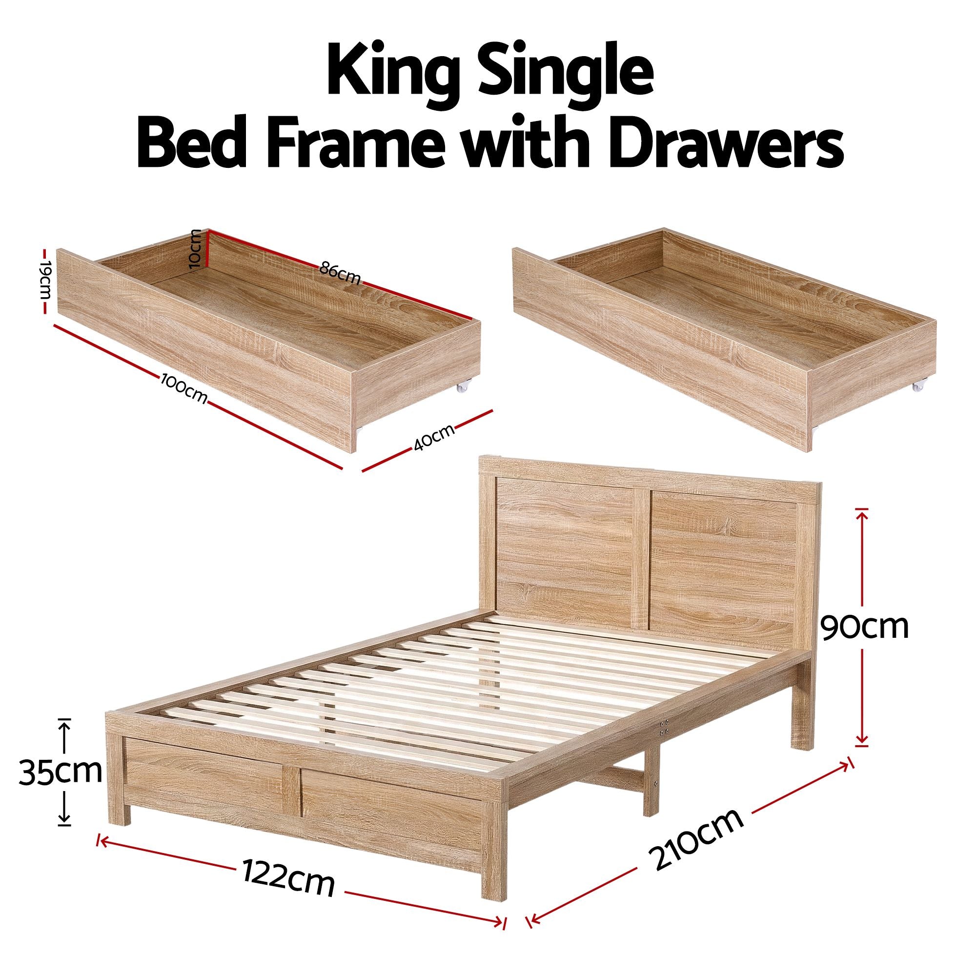 Artiss King Single Size Bed Frame with 2 Drawers Bedroom Furniture