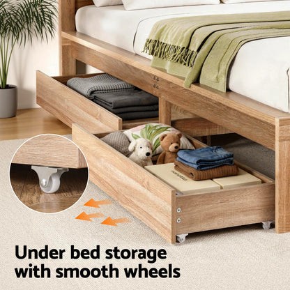 Artiss King Single Size Bed Frame with 2 Drawers Bedroom Furniture WBED-F-OATMEAL-KS-NA-DRAW