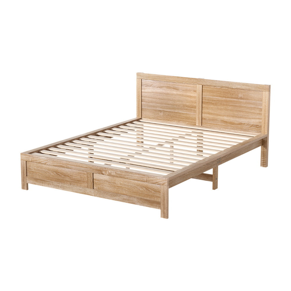 Artiss OATMEAL Acacia Queen Wooden Bed Frame