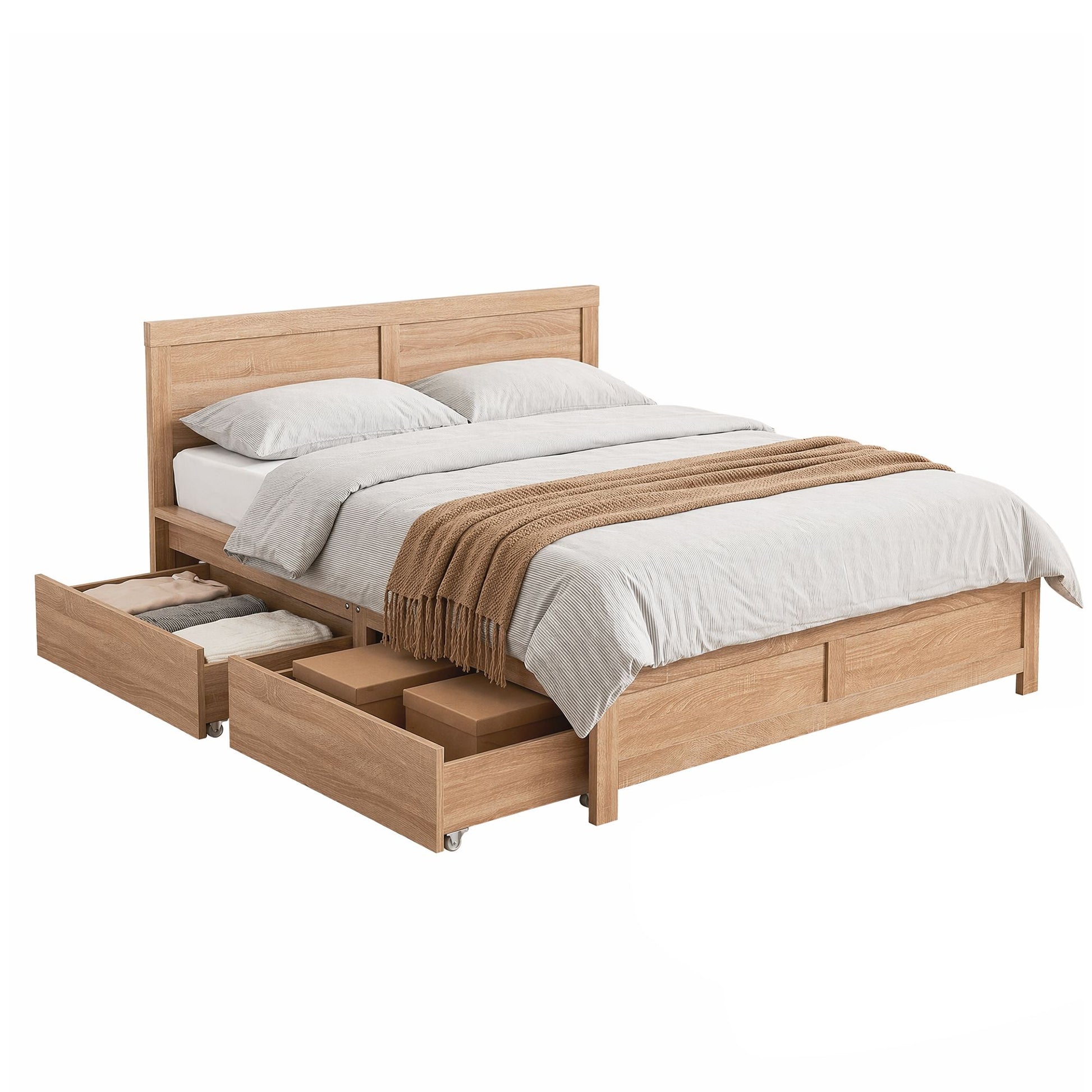 Artiss Queen Size Bed Frame with 2 Drawers Bedroom Furniture WBED-F-OATMEAL-Q-NA-DRAW