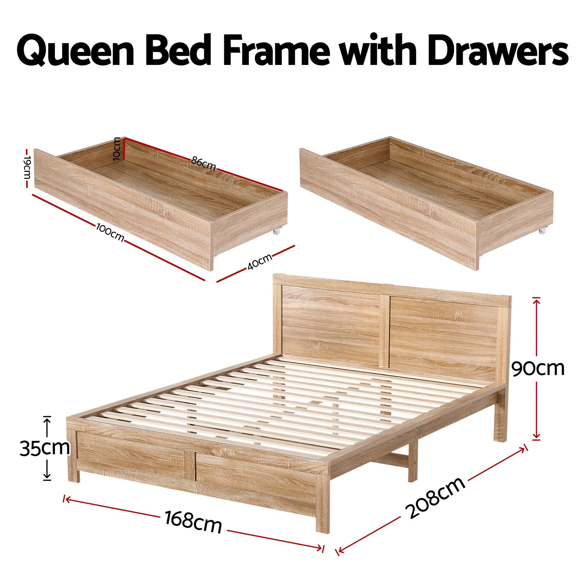 Artiss Queen Size Bed Frame with 2 Drawers Bedroom Furniture WBED-F-OATMEAL-Q-NA-DRAW