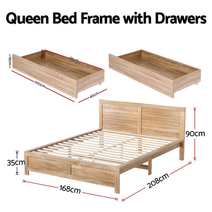 Artiss Queen Size Bed Frame with 2 Drawers Bedroom Furniture WBED-F-OATMEAL-Q-NA-DRAW