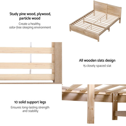 Artiss Queen Size Bed Frame with 2 Drawers Bedroom Furniture WBED-F-OATMEAL-Q-NA-DRAW
