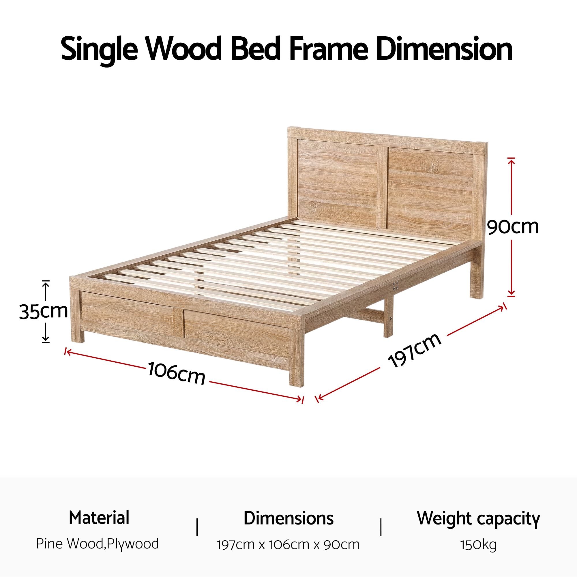Artiss Single Bed Frame Wooden Bed Base Walnut