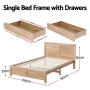 Artiss Single Bed Frame with 2 Drawers Wooden Bed Base Walnut WBED-F-OATMEAL-S-NA-DRAW