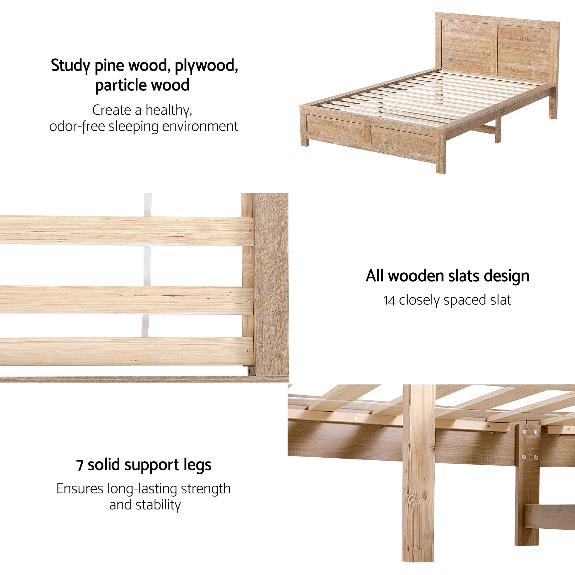 Artiss Single Bed Frame with 2 Drawers Wooden Bed Base Walnut WBED-F-OATMEAL-S-NA-DRAW