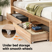 Artiss Single Bed Frame with 2 Drawers Wooden Bed Base Walnut WBED-F-OATMEAL-S-NA-DRAW