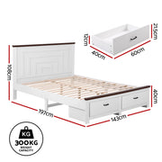 Artiss Double Wooden Bed Frame with 2 Drawer Platform Bed with 108cm Solid High Headboard White Bed Base for WBED-F-RAWDO-D-WH-ABC