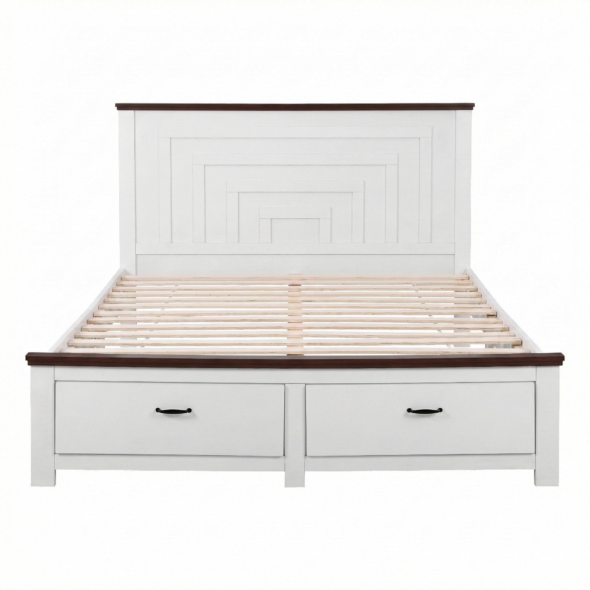 Artiss Double Wooden Bed Frame with 2 Drawer Platform Bed with 108cm Solid High Headboard White Bed Base for WBED-F-RAWDO-D-WH-ABC