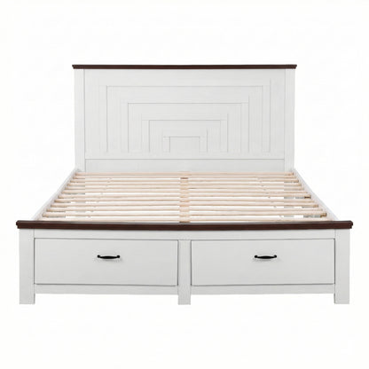 Artiss Double Wooden Bed Frame with 2 Drawer Platform Bed with 108cm Solid High Headboard White Bed Base for WBED-F-RAWDO-D-WH-ABC