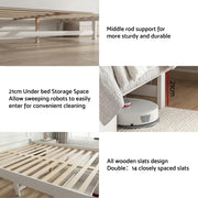 Artiss Double Wooden Bed Frame with 2 Drawer Platform Bed with 108cm Solid High Headboard White Bed Base for WBED-F-RAWDO-D-WH-ABC