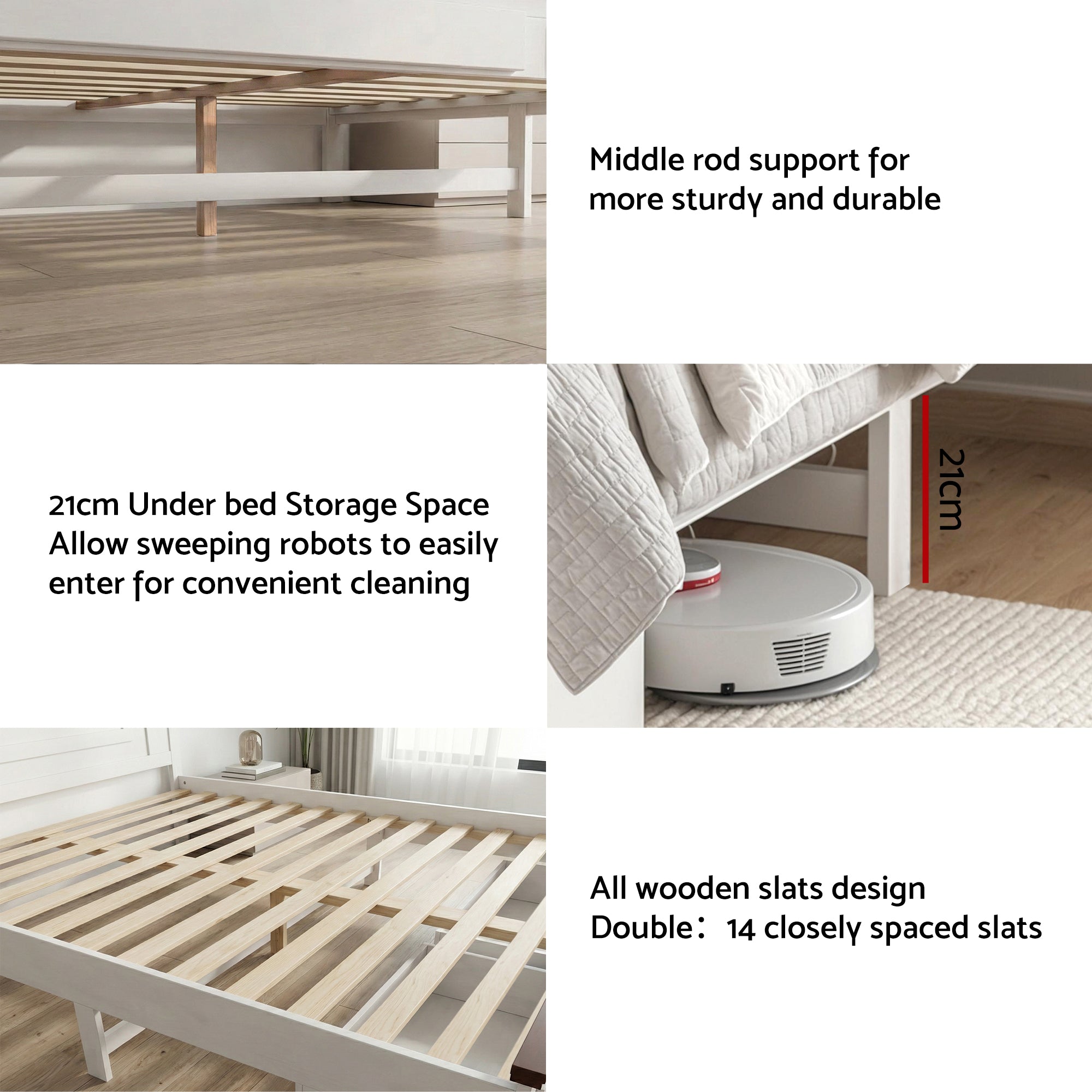Artiss Double Wooden Bed Frame with 2 Drawer Platform Bed with 108cm Solid High Headboard White Bed Base for WBED-F-RAWDO-D-WH-ABC