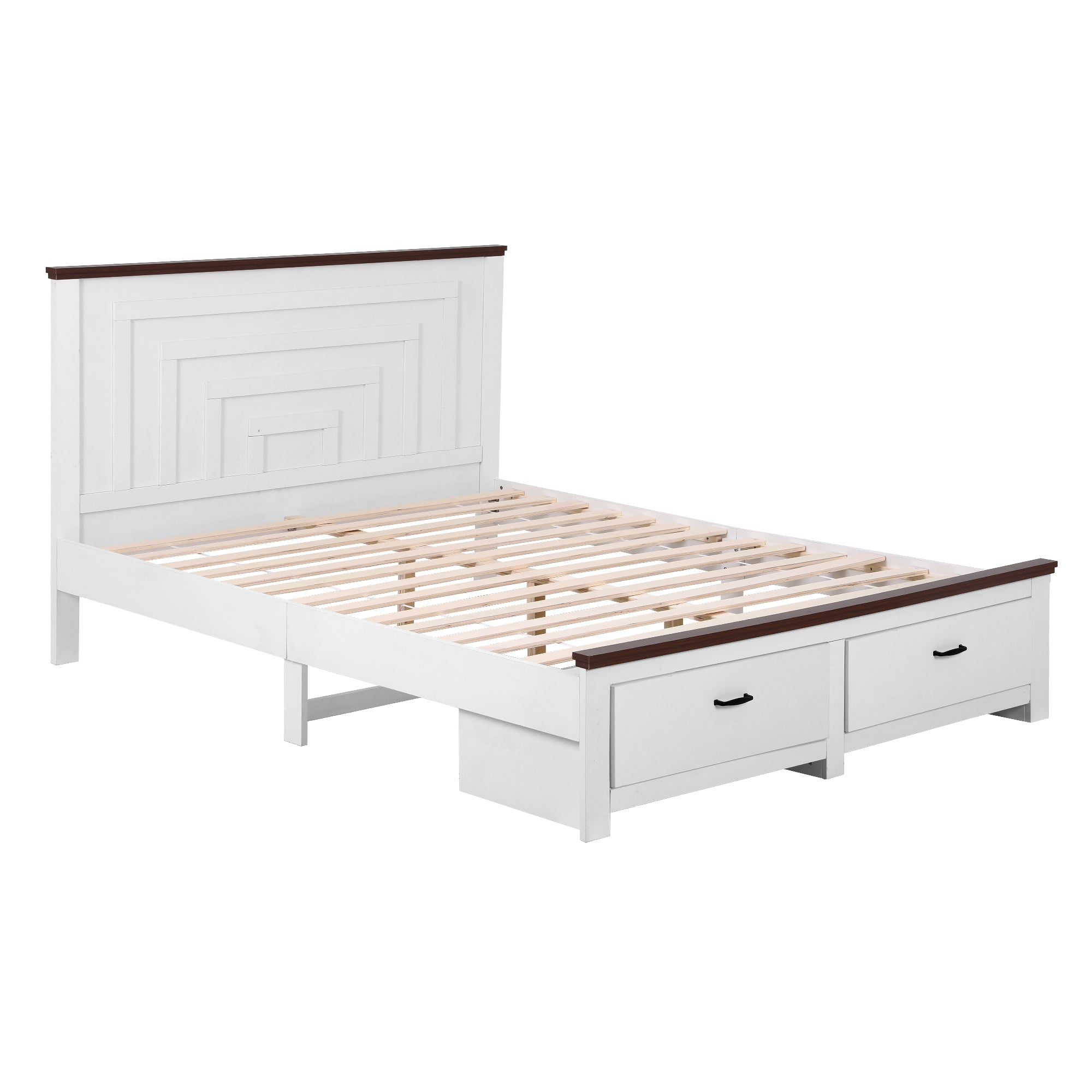 Artiss Double Wooden Bed Frame with 2 Drawer Platform Bed with 108cm Solid High Headboard White Bed Base for WBED-F-RAWDO-D-WH-ABC