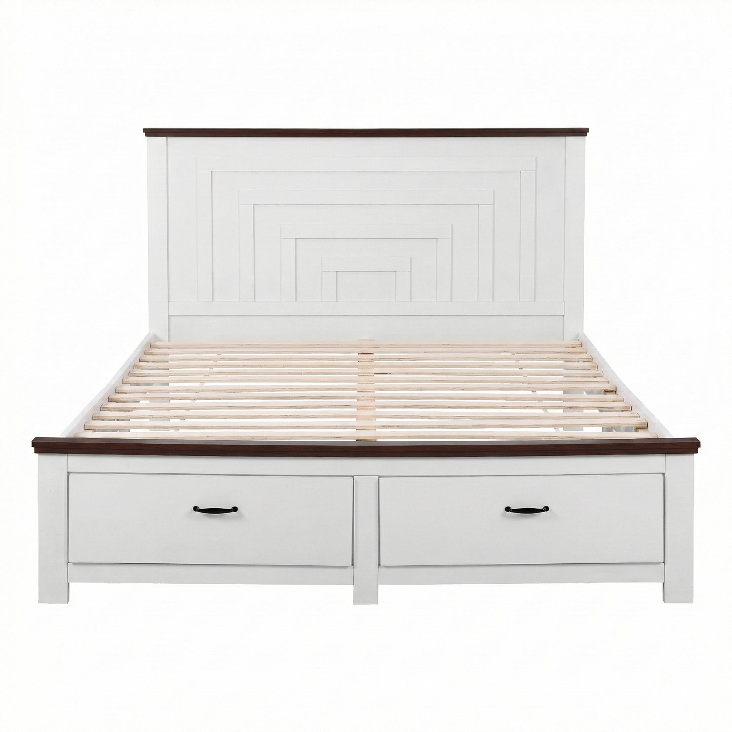 Artiss Queen Wooden Bed Frame with 2 Drawer Platform Bed with 108cm Solid High Headboard White Bed Base for WBED-F-RAWDO-Q-WH-ABC