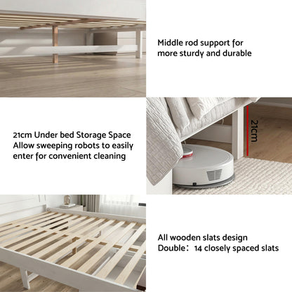 Artiss Queen Wooden Bed Frame with 2 Drawer Platform Bed with 108cm Solid High Headboard White Bed Base for WBED-F-RAWDO-Q-WH-ABC