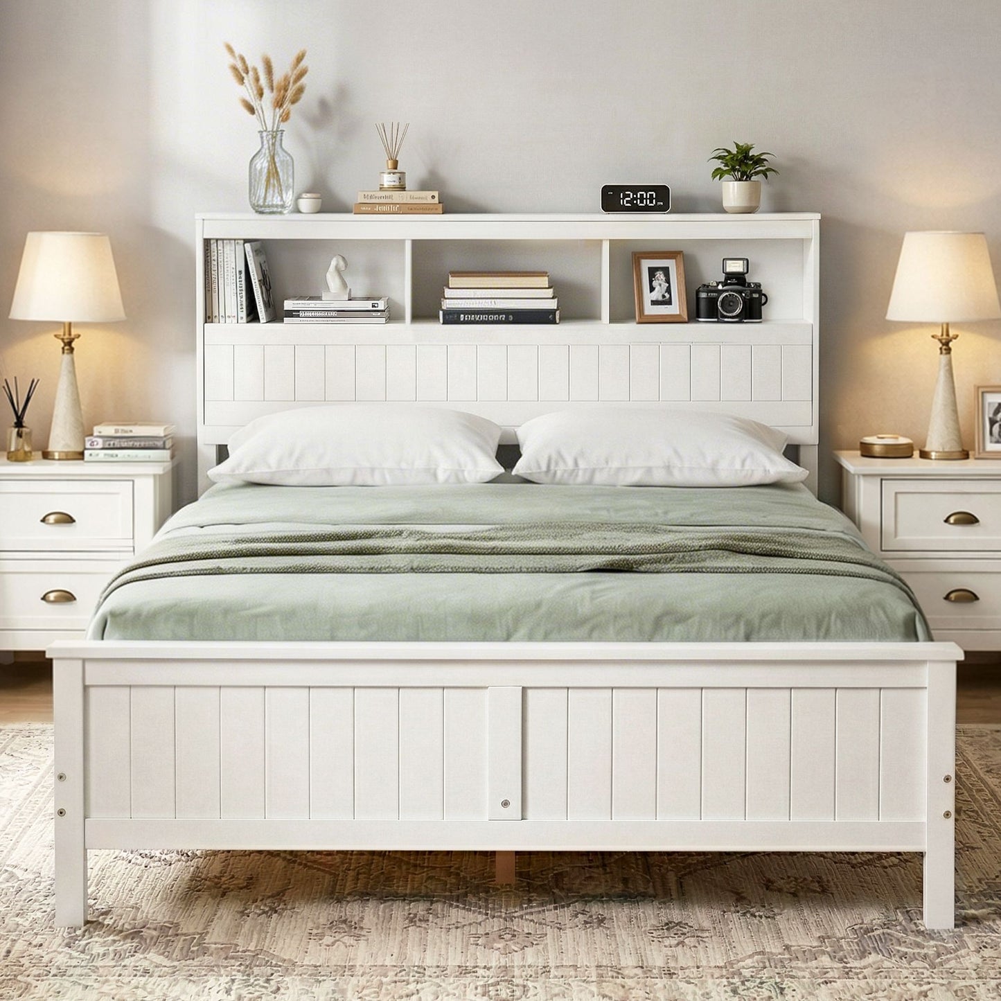 Artiss Queen Bed Frame with Storage Headboard and Footboard Wooden Bed Base White WBED-F-S1-Q-107-AB