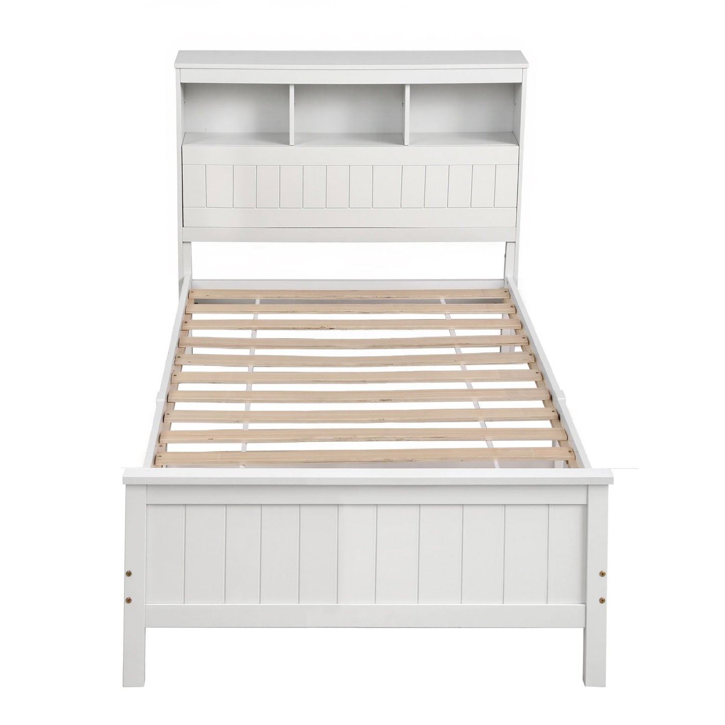 Artiss Single Bed Frame with Storage Headboard and Footboard Wooden Bed Base White WBED-F-S1-S-107-AB