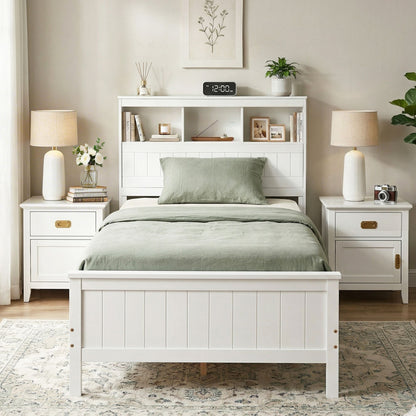 Artiss Single Bed Frame with Storage Headboard and Footboard Wooden Bed Base White WBED-F-S1-S-107-AB