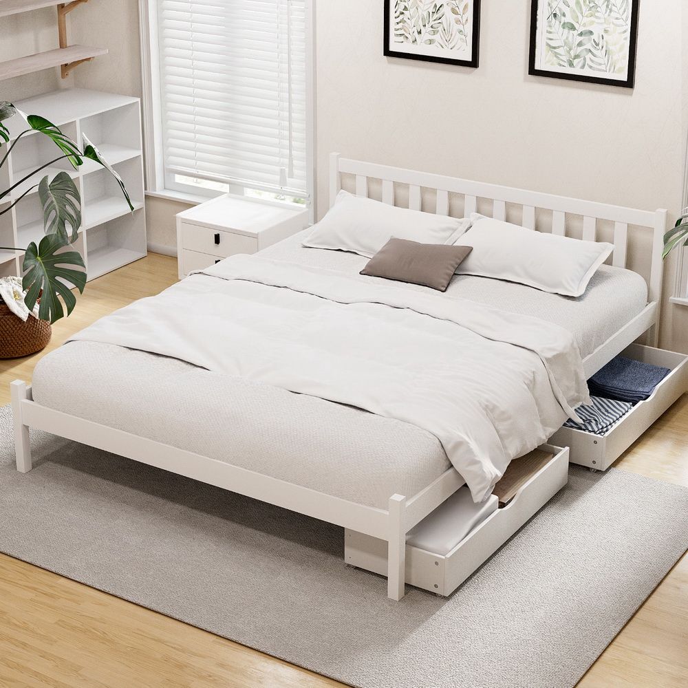 Artiss SOFIE White Double Wooden Bed Frame with Drawers WBED-G-001D-WH-DRAW